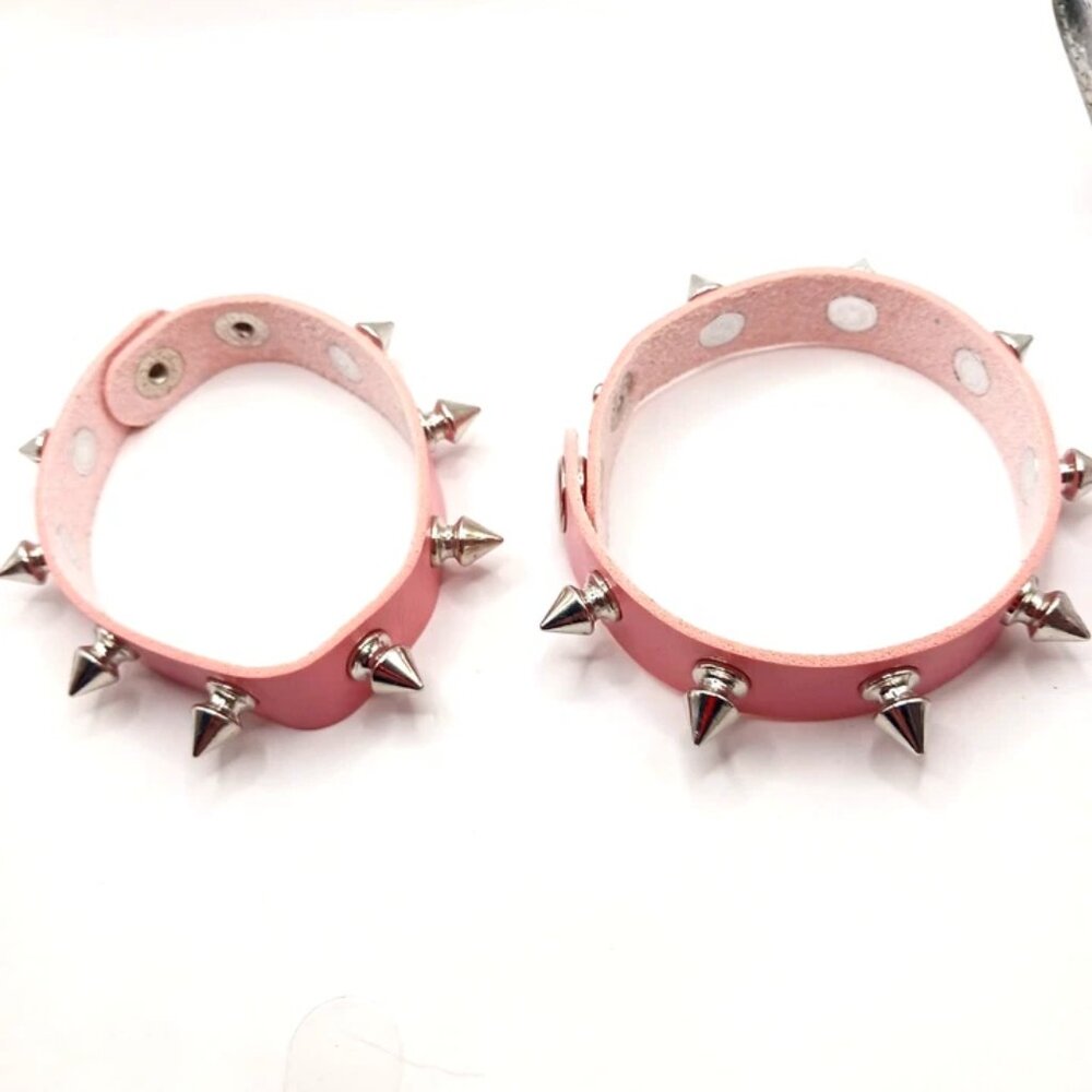 Gothic Pink Spiked Faux Leather Bracelets Set of 2 -New